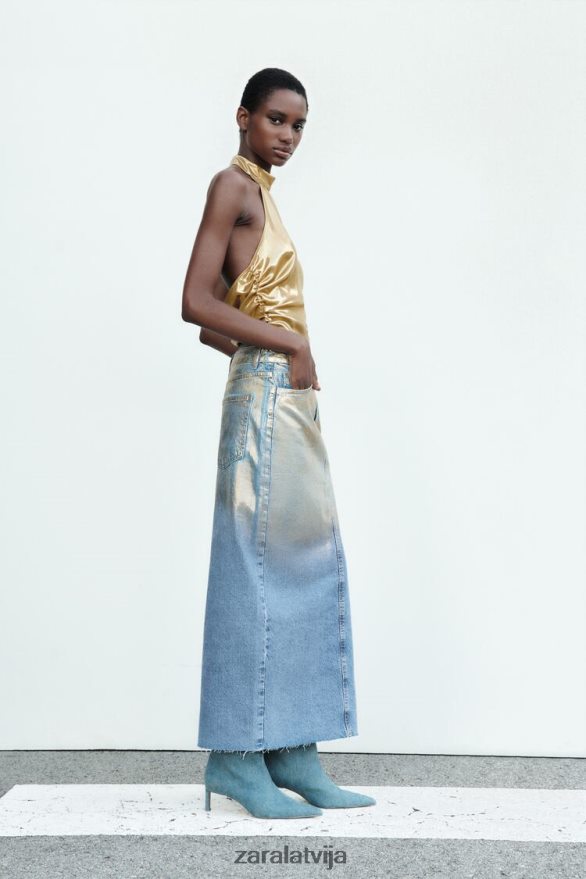 z1975 metāliski džinsa svārki sievietes Zara vidus zils 6ZTV40682 apģērbs