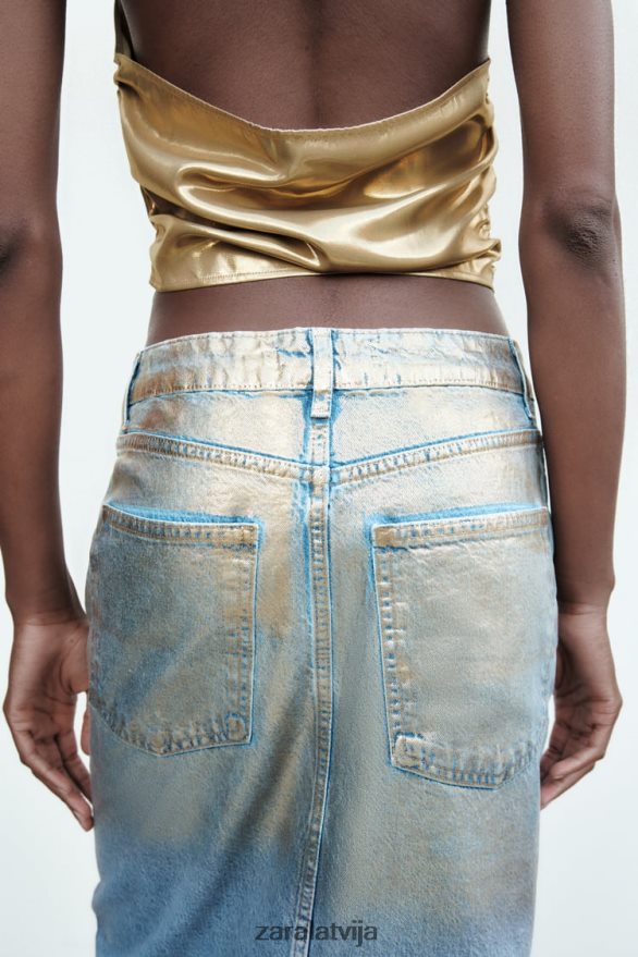 z1975 metāliski džinsa svārki sievietes Zara vidus zils 6ZTV40682 apģērbs