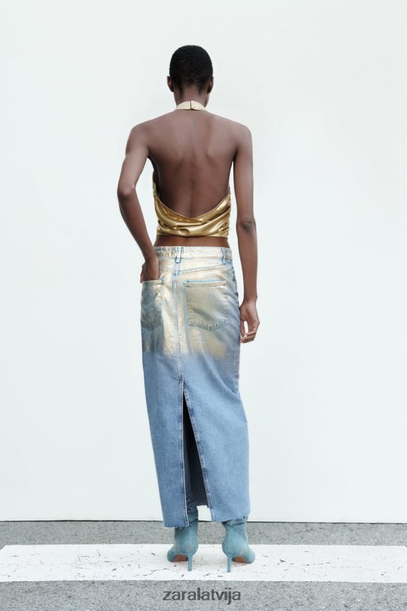 z1975 metāliski džinsa svārki sievietes Zara vidus zils 6ZTV40682 apģērbs