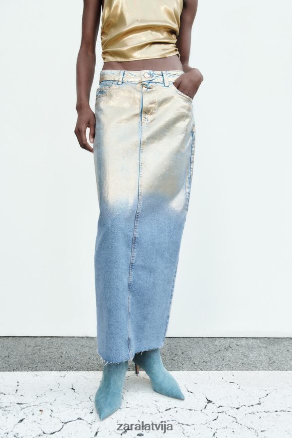 z1975 metāliski džinsa svārki sievietes Zara vidus zils 6ZTV40682 apģērbs