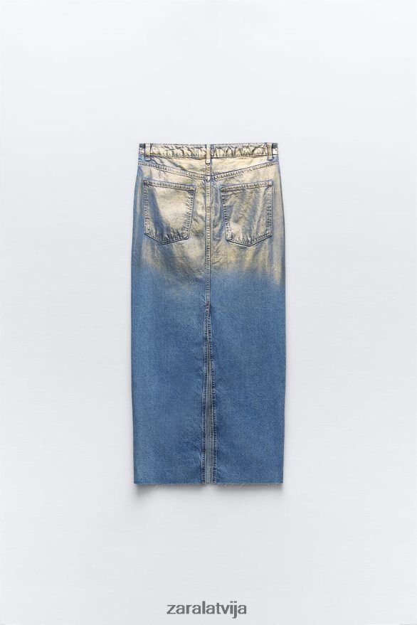z1975 metāliski džinsa svārki sievietes Zara vidus zils 6ZTV40682 apģērbs