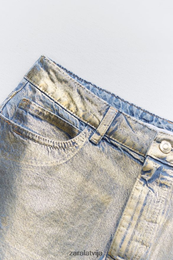 z1975 metāliski džinsa svārki sievietes Zara vidus zils 6ZTV40682 apģērbs