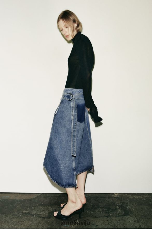 zw asimetrisks džinsa svārki sievietes Zara zils 6ZTV40727 apģērbs