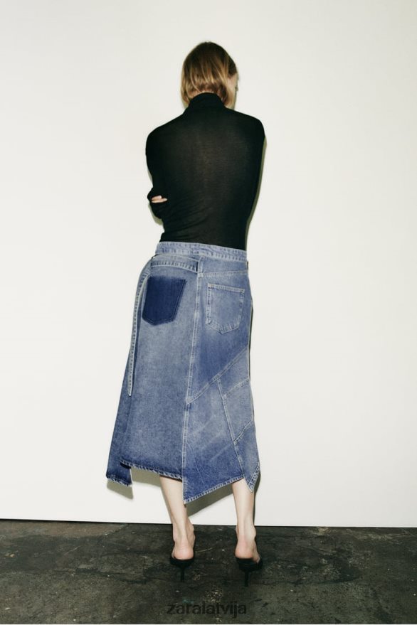 zw asimetrisks džinsa svārki sievietes Zara zils 6ZTV40727 apģērbs