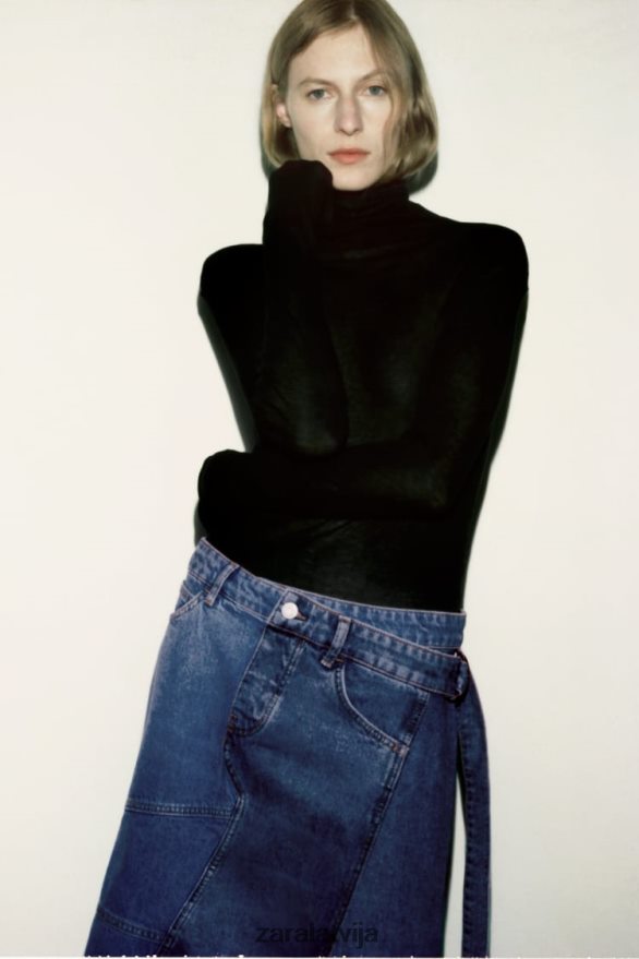 zw asimetrisks džinsa svārki sievietes Zara zils 6ZTV40727 apģērbs