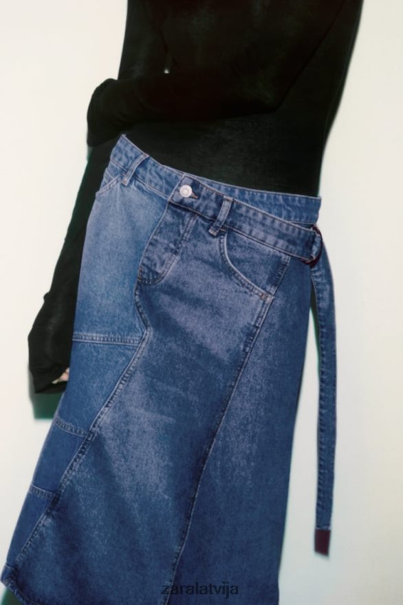 zw asimetrisks džinsa svārki sievietes Zara zils 6ZTV40727 apģērbs