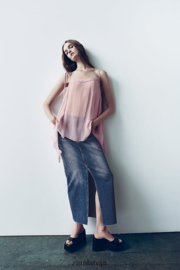 zw džinsa svārki ar augstu vidukli sievietes Zara zils 6ZTV40645 apģērbs