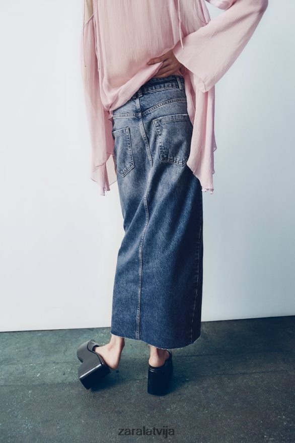 zw džinsa svārki ar augstu vidukli sievietes Zara zils 6ZTV40645 apģērbs