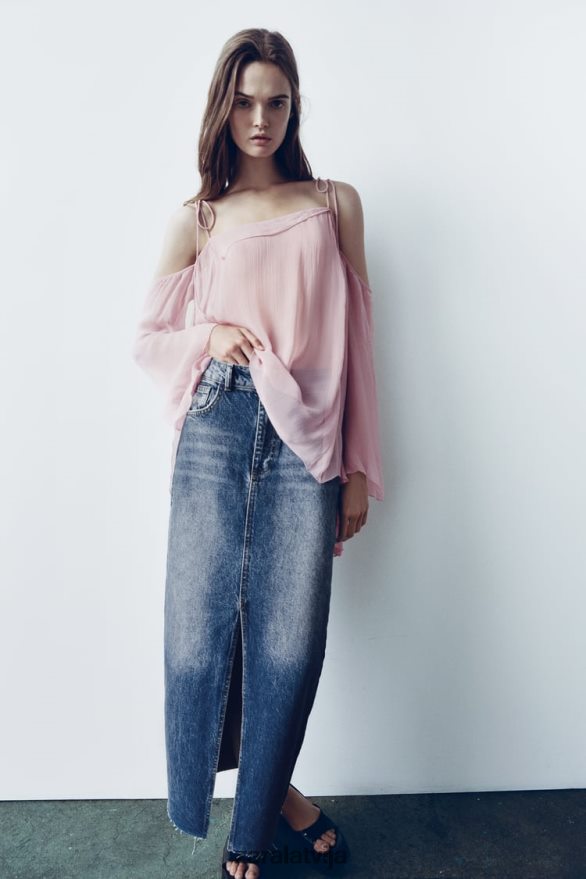 zw džinsa svārki ar augstu vidukli sievietes Zara zils 6ZTV40645 apģērbs