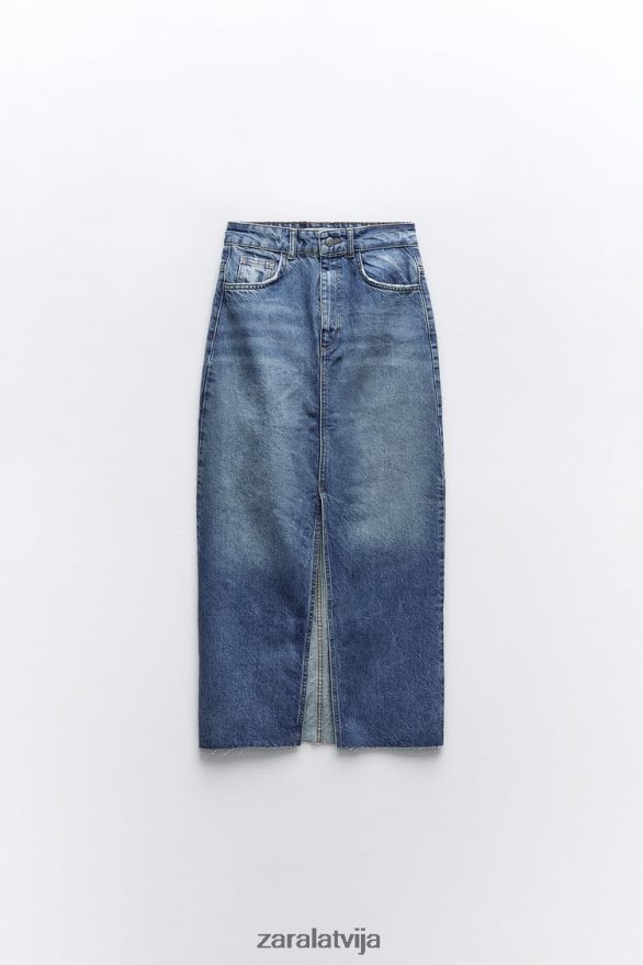 zw džinsa svārki ar augstu vidukli sievietes Zara zils 6ZTV40645 apģērbs