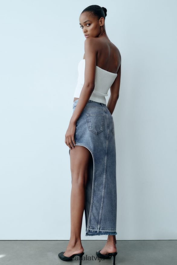 zw izgriezti džinsa svārki sievietes Zara vidus zils 6ZTV40702 apģērbs