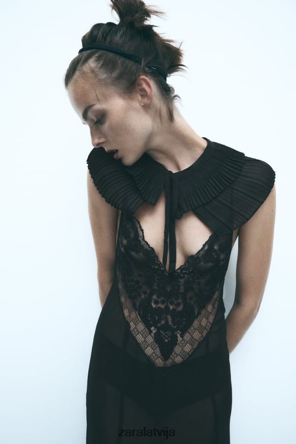 kroku dubultā apkakle sievietes Zara melns 6ZTV40758 Piederumi