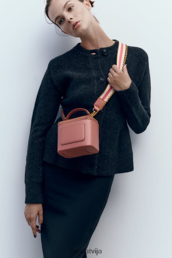 strukturēta crossbody soma sievietes Zara rozā 6ZTV40741 Piederumi