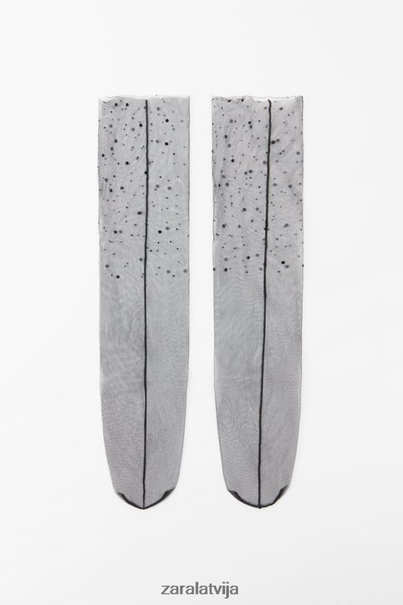 mirdzošas tilla zeķes sievietes Zara melns 6ZTV40762 Piederumi