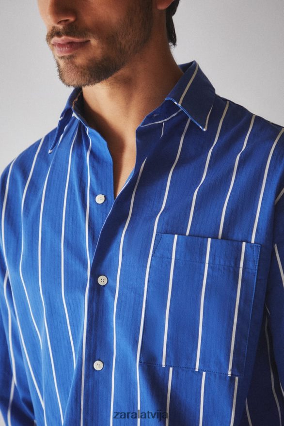 krekls ar vertikālām svītrām sievietes Zara zils 6ZTV401791 apģērbs