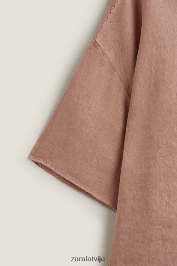 lina krekls ar īsām piedurknēm sievietes Zara gaiši rozā 6ZTV401816 apģērbs