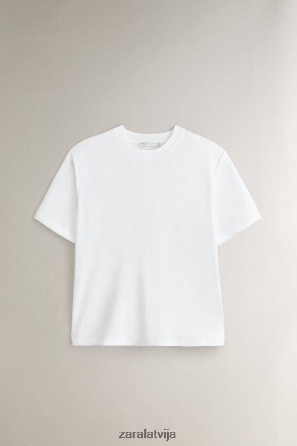 mīksta pieskāriena t-krekls sievietes Zara balts 6ZTV401810 apģērbs
