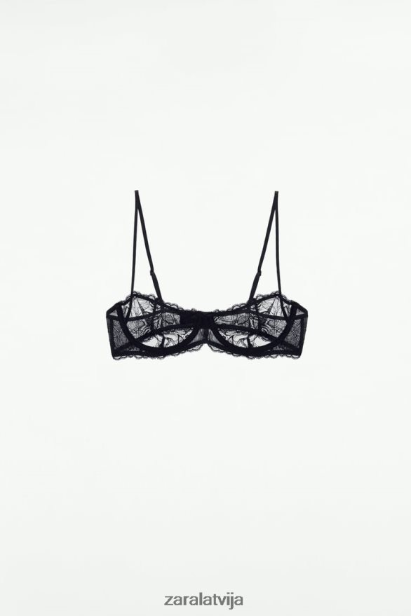 mežģīņu krūšturis sievietes Zara melns 6ZTV40826 apģērbs