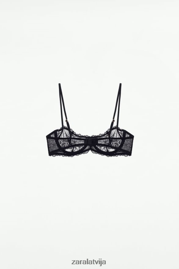 mežģīņu krūšturis sievietes Zara melns 6ZTV40826 apģērbs