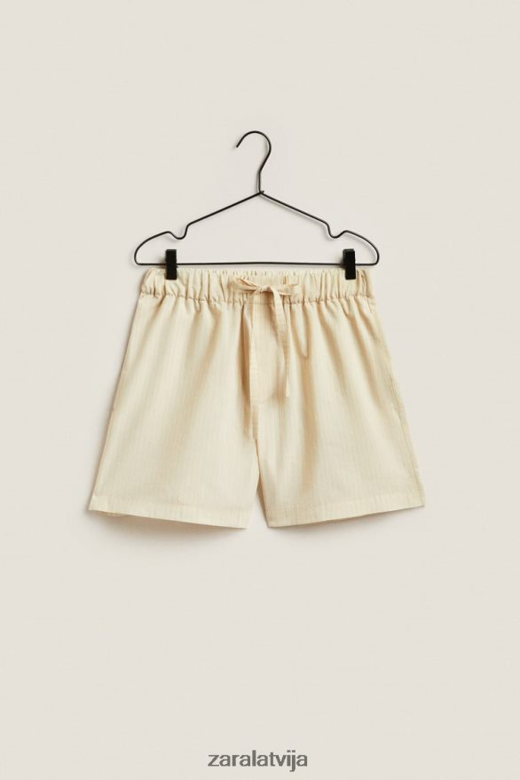 šorti ar plānām svītrām sievietes Zara ekru 6ZTV401805 apģērbs