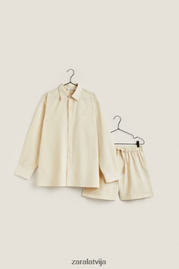 šorti ar plānām svītrām sievietes Zara ekru 6ZTV401805 apģērbs