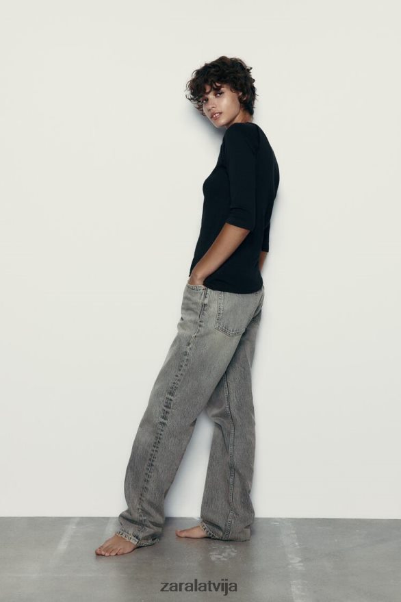 smagsvara kokvilnas t-krekls sievietes Zara melns 6ZTV40943 apģērbs