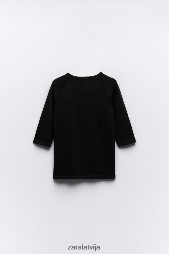 smagsvara kokvilnas t-krekls sievietes Zara melns 6ZTV40943 apģērbs