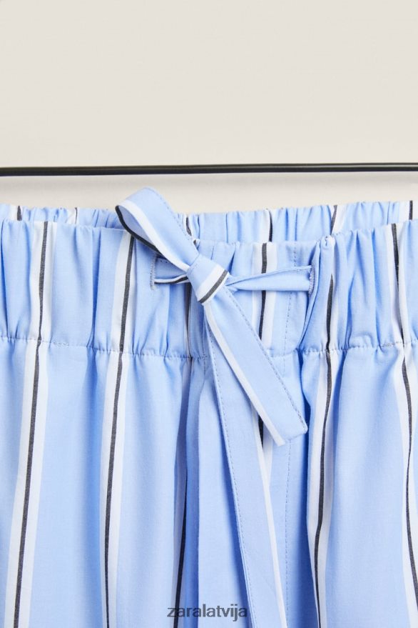 svītrainām kokvilnas bikses sievietes Zara zils 6ZTV401794 apģērbs
