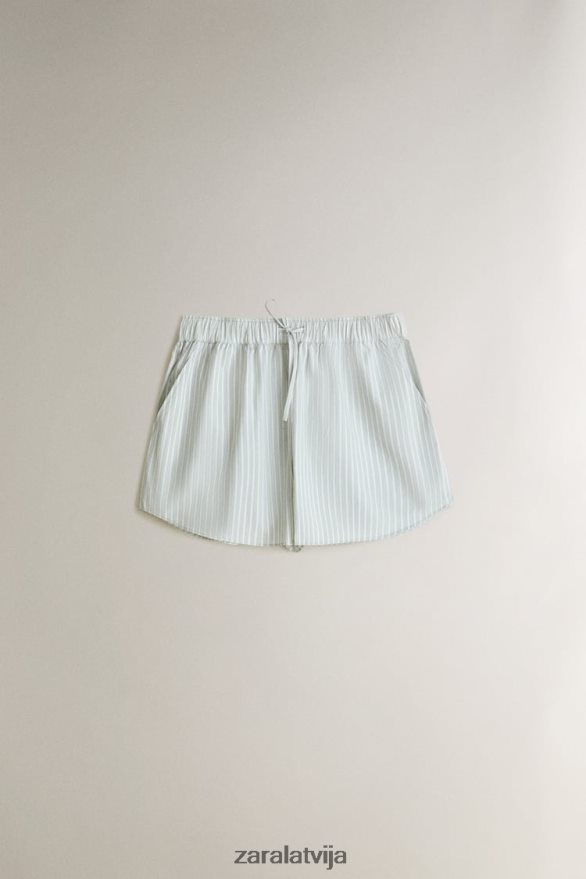 svītraini šorti sievietes Zara gaiši zaļš 6ZTV401809 apģērbs