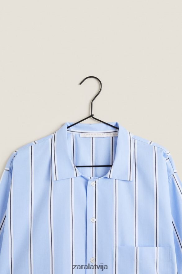 svītrains kokvilnas krekls sievietes Zara zils 6ZTV401793 apģērbs
