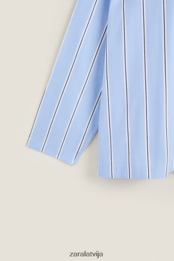 svītrains kokvilnas krekls sievietes Zara zils 6ZTV401793 apģērbs