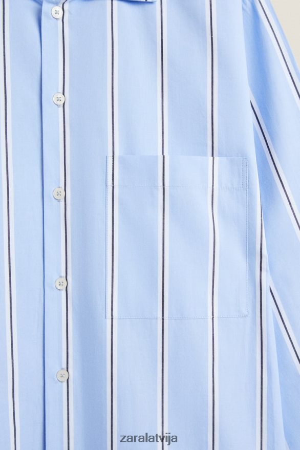 svītrains kokvilnas krekls sievietes Zara zils 6ZTV401793 apģērbs