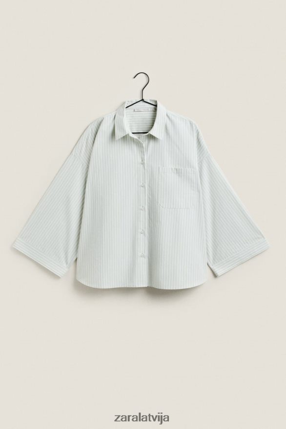 svītrains krekls sievietes Zara gaiši zaļš 6ZTV401808 apģērbs