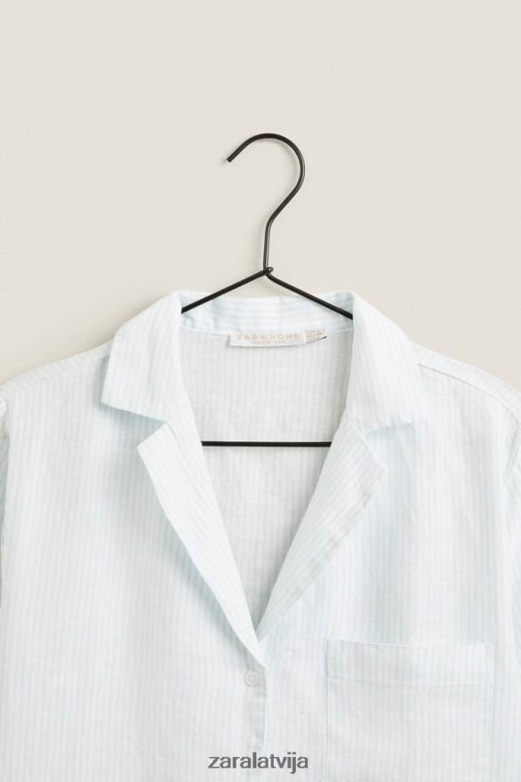 svītrains lina krekls sievietes Zara gaiši zils 6ZTV401806 apģērbs