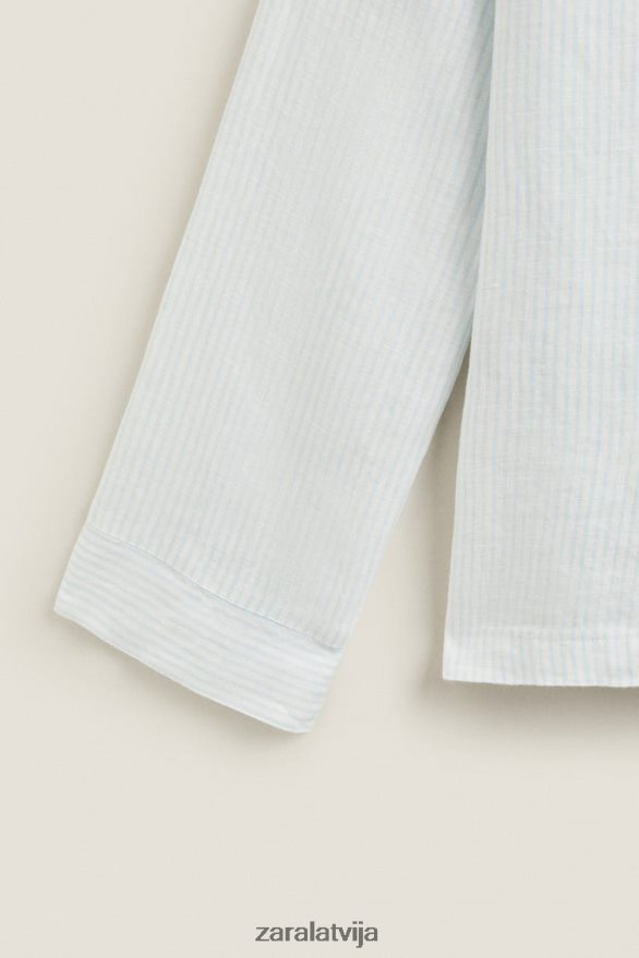 svītrains lina krekls sievietes Zara gaiši zils 6ZTV401806 apģērbs