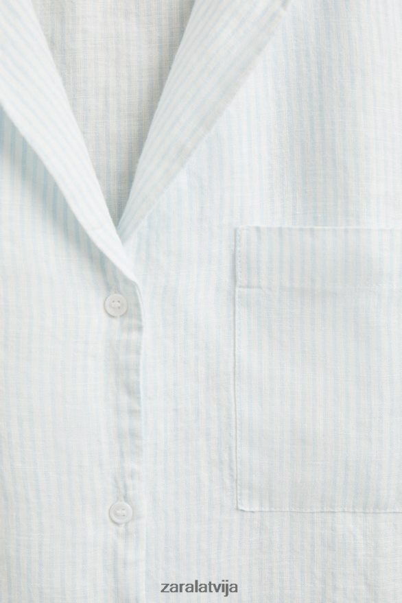 svītrains lina krekls sievietes Zara gaiši zils 6ZTV401806 apģērbs