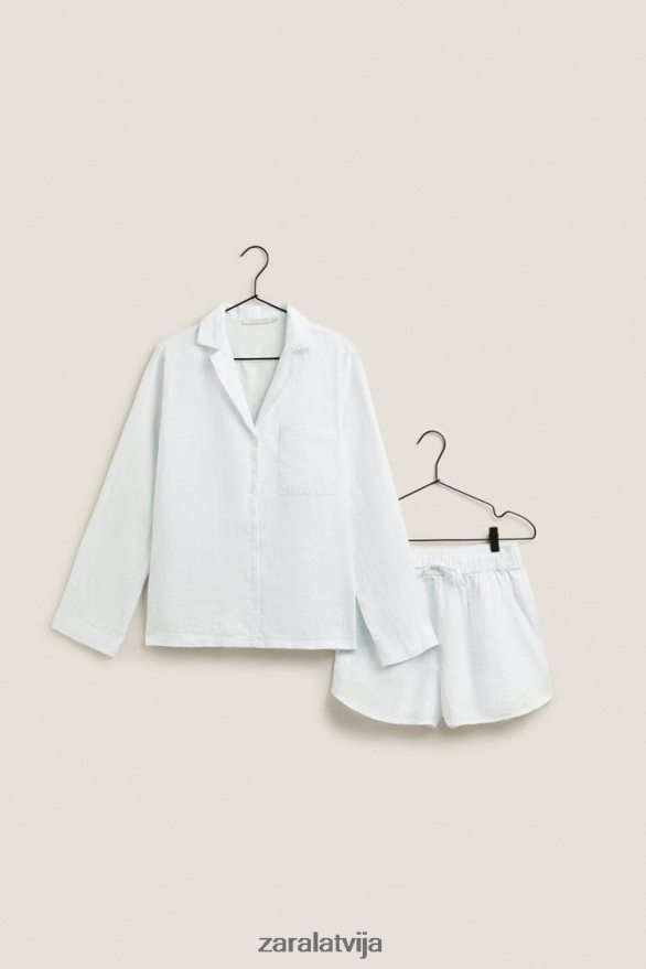 svītrains lina krekls sievietes Zara gaiši zils 6ZTV401806 apģērbs