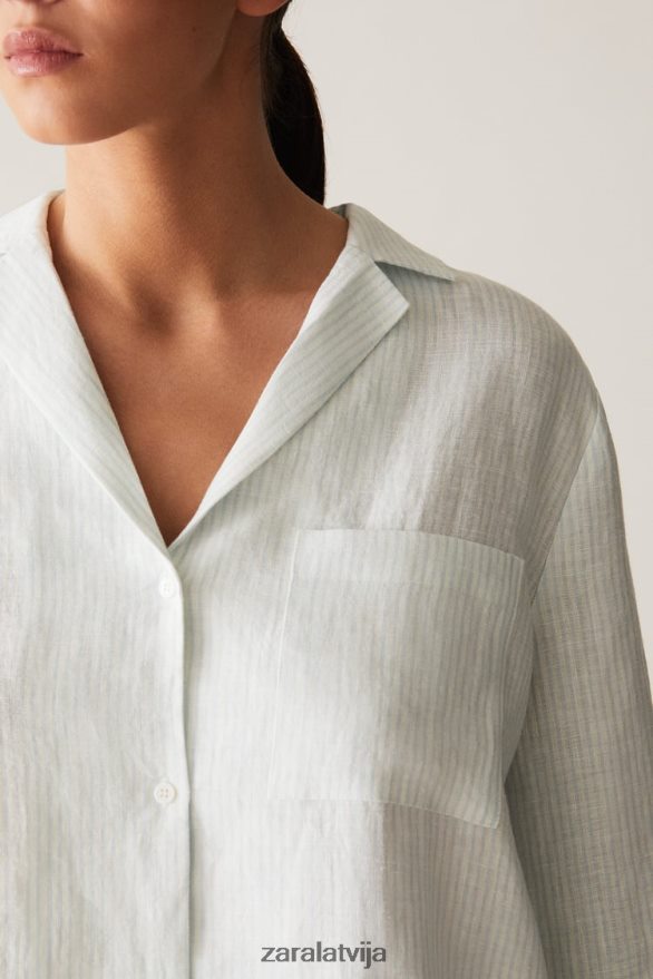 svītrains lina krekls sievietes Zara gaiši zils 6ZTV401806 apģērbs