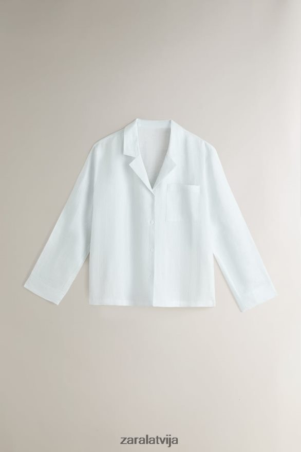 svītrains lina krekls sievietes Zara gaiši zils 6ZTV401806 apģērbs