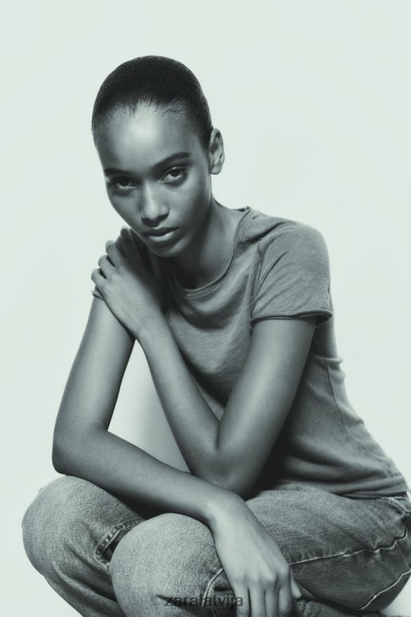 šuvju kokvilnas t-krekls sievietes Zara tumšs antracīts 6ZTV40942 apģērbs