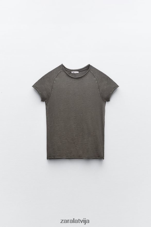 šuvju kokvilnas t-krekls sievietes Zara tumšs antracīts 6ZTV40942 apģērbs