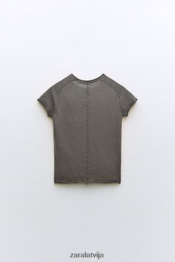 šuvju kokvilnas t-krekls sievietes Zara tumšs antracīts 6ZTV40942 apģērbs