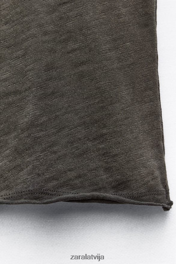 šuvju kokvilnas t-krekls sievietes Zara tumšs antracīts 6ZTV40942 apģērbs