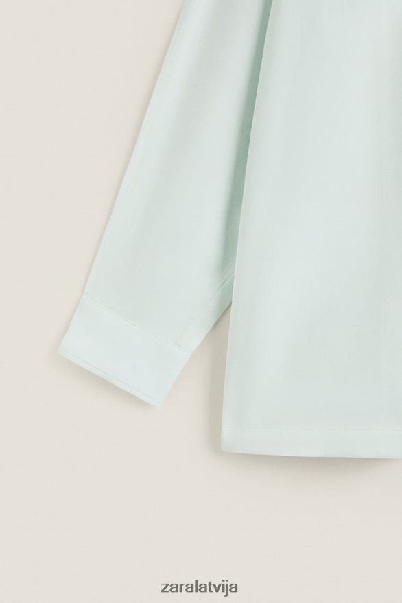 vienkrāsains krekls sievietes Zara gaiši zaļš 6ZTV401799 apģērbs