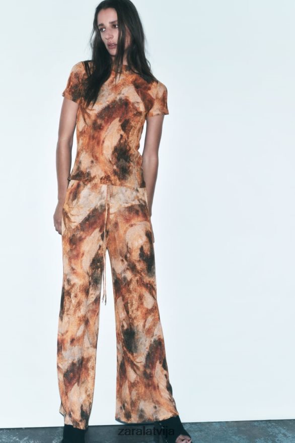 apdrukātas bikses ar ielocēm sievietes Zara haki 6ZTV40924 apģērbs