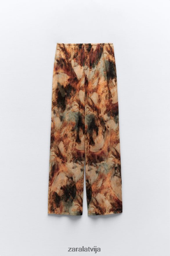 apdrukātas bikses ar ielocēm sievietes Zara haki 6ZTV40924 apģērbs