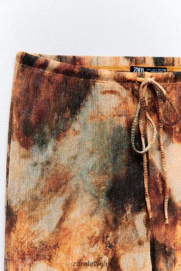 apdrukātas bikses ar ielocēm sievietes Zara haki 6ZTV40924 apģērbs