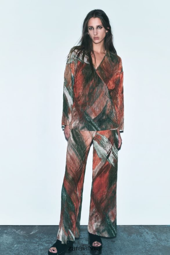 apdrukātas kroku bikses sievietes Zara apelsīni 6ZTV40926 apģērbs