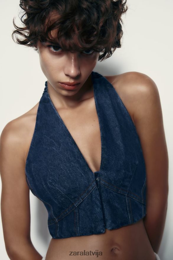 jaukta džinsa korsetes tops sievietes Zara zils/lavandas 6ZTV40919 apģērbs