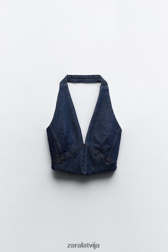 jaukta džinsa korsetes tops sievietes Zara zils/lavandas 6ZTV40919 apģērbs